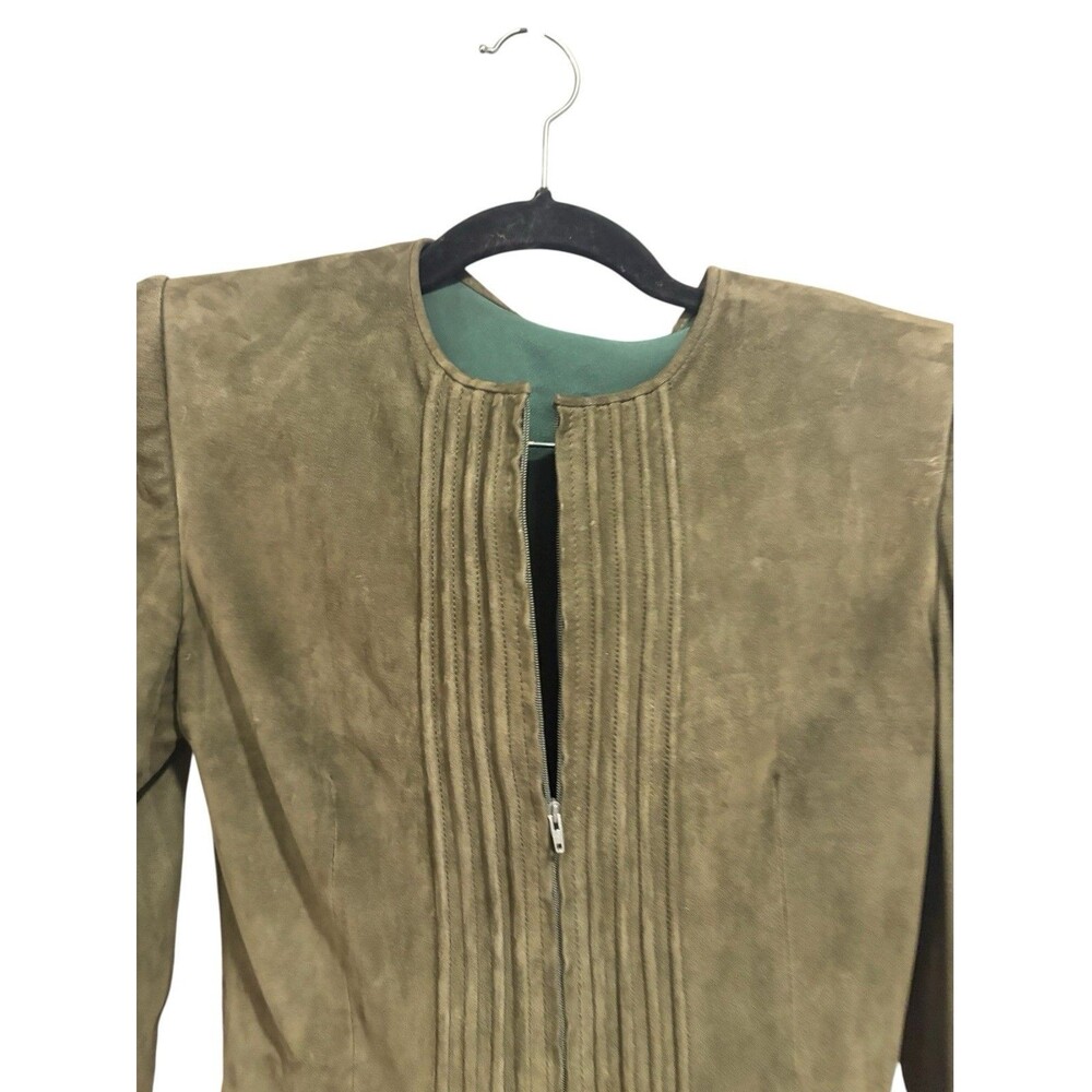 Valentino Boutique Vintage Olive Green Suede Jacket IT Sz 42 Authenticated - Picture 4 of 12